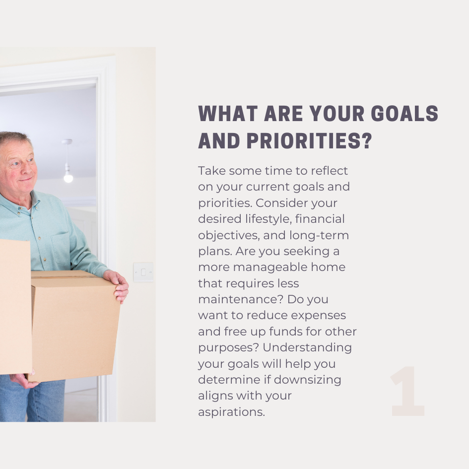 Take some time to reflect on your current goals and priorities. Consider your desired lifestyle, financial objectives, and long-term plans. Are you seeking a more manageable home that requires less maintenance? Do you want to reduce expenses and free up funds for other purposes? Understanding your goals will help you determine if downsizing aligns with your aspirations.