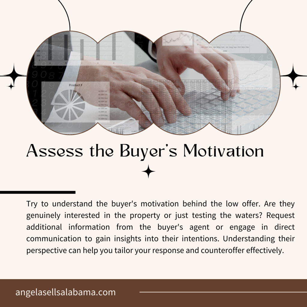 Try to understand the buyer's motivation behind the low offer. Are they genuinely interested in the property or just testing the waters? Request additional information from the buyer's agent or engage in direct communication to gain insights into their intentions. Understanding their perspective can help you tailor your response and counteroffer effectively.